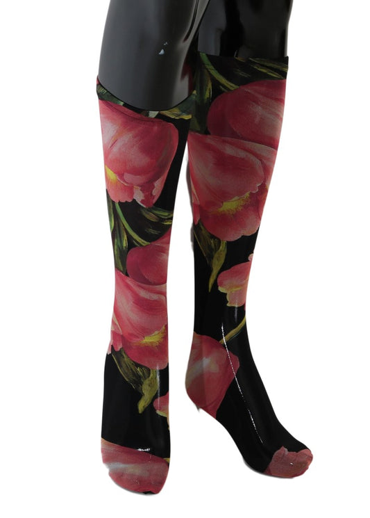Calcetines de nailon de tulipanes florales multicolor Dolce & Gabbana