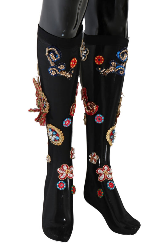 Calcetines elásticos negros con cristales Carretto de Dolce & Gabbana