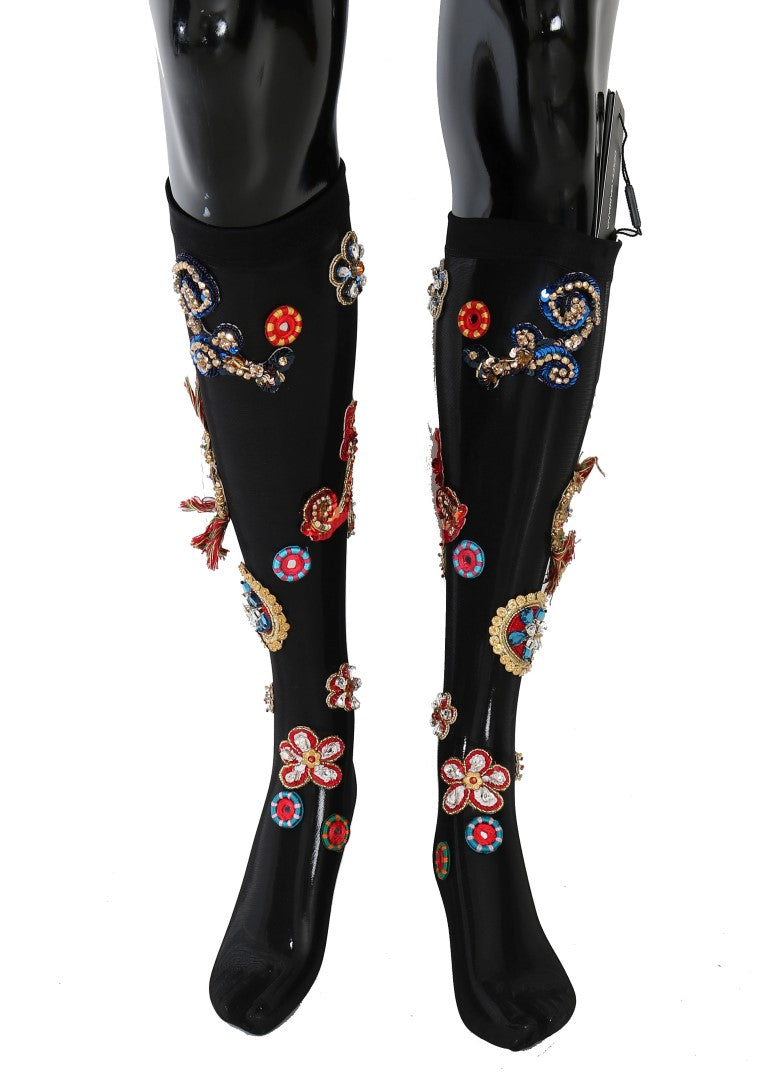 Calcetines elásticos negros con cristales Carretto de Dolce & Gabbana