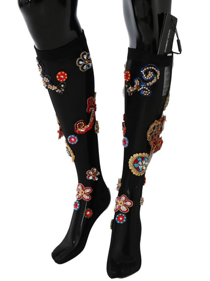 Calcetines elásticos negros con cristales Carretto de Dolce & Gabbana