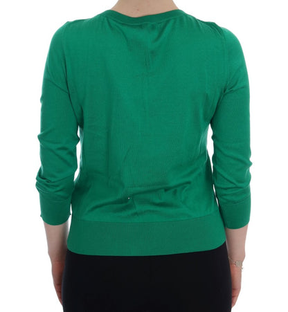 Suéter verde de seda con cristales y plátanos Dolce & Gabbana