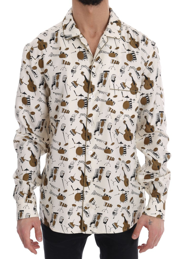 Camisa Dolce & Gabbana de seda blanca con estampado motivo JAZZ