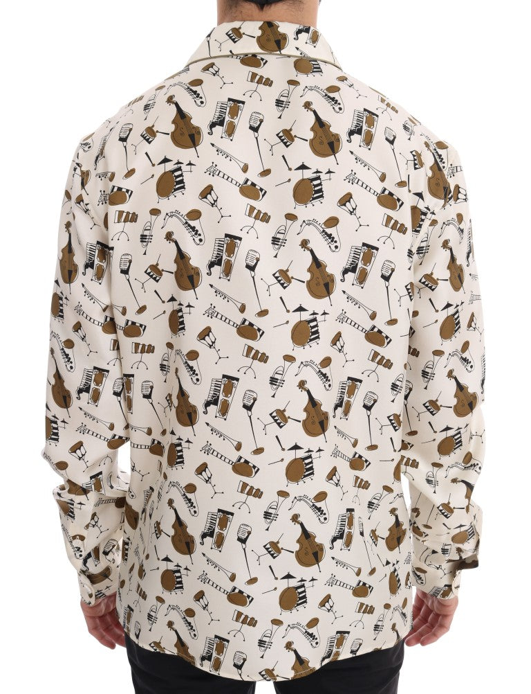 Camisa Dolce & Gabbana de seda blanca con estampado motivo JAZZ