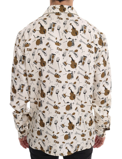 Camisa Dolce & Gabbana de seda blanca con estampado motivo JAZZ