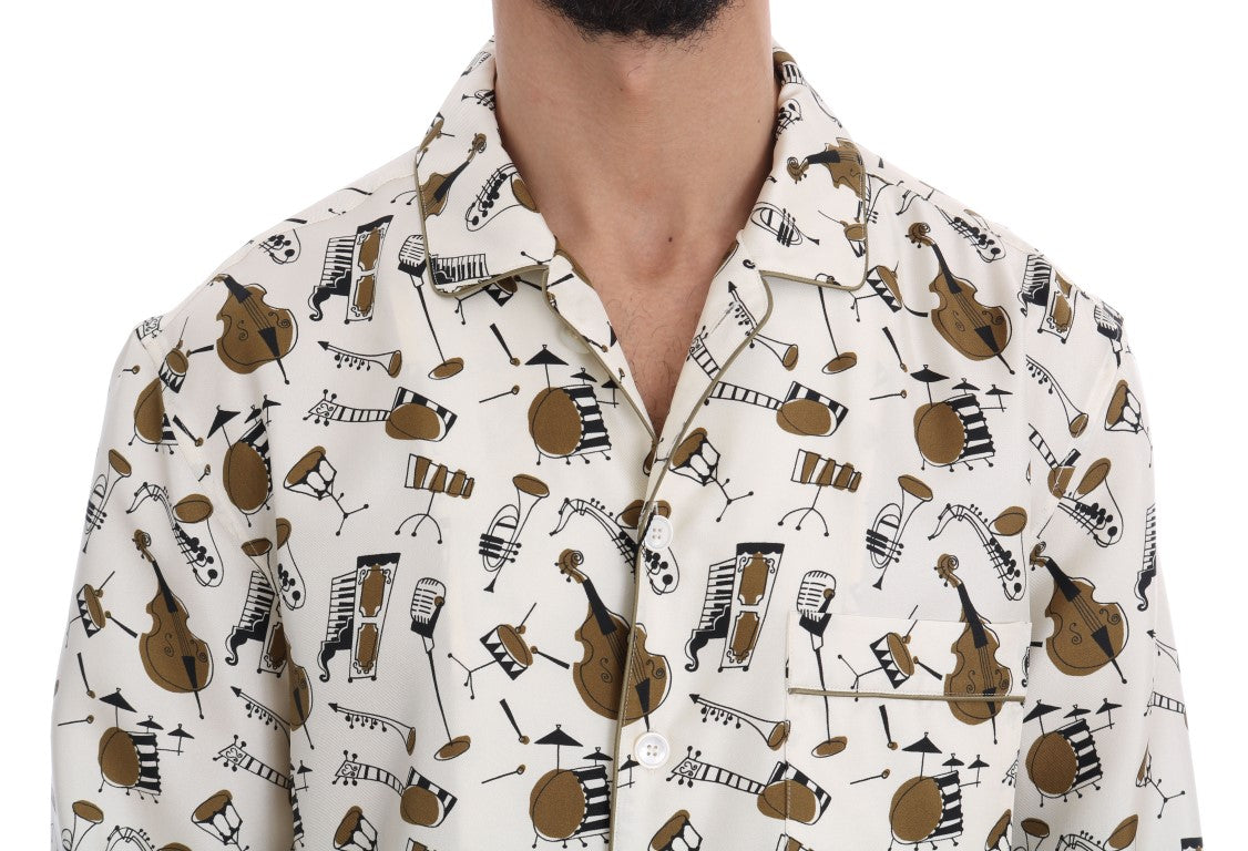 Camisa Dolce & Gabbana de seda blanca con estampado motivo JAZZ