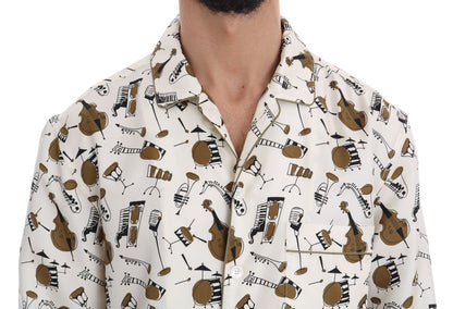 Camisa Dolce & Gabbana de seda blanca con estampado motivo JAZZ