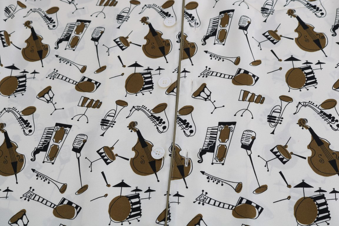 Camisa Dolce & Gabbana de seda blanca con estampado motivo JAZZ