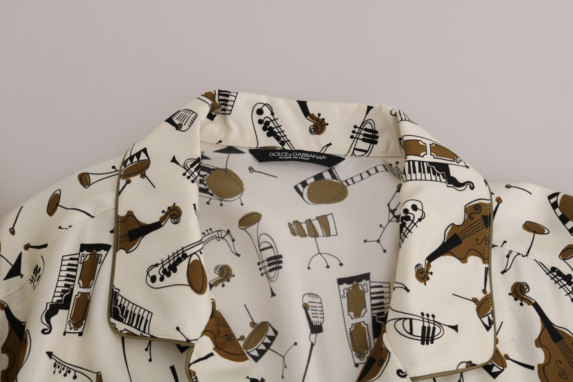 Camisa Dolce & Gabbana de seda blanca con estampado motivo JAZZ