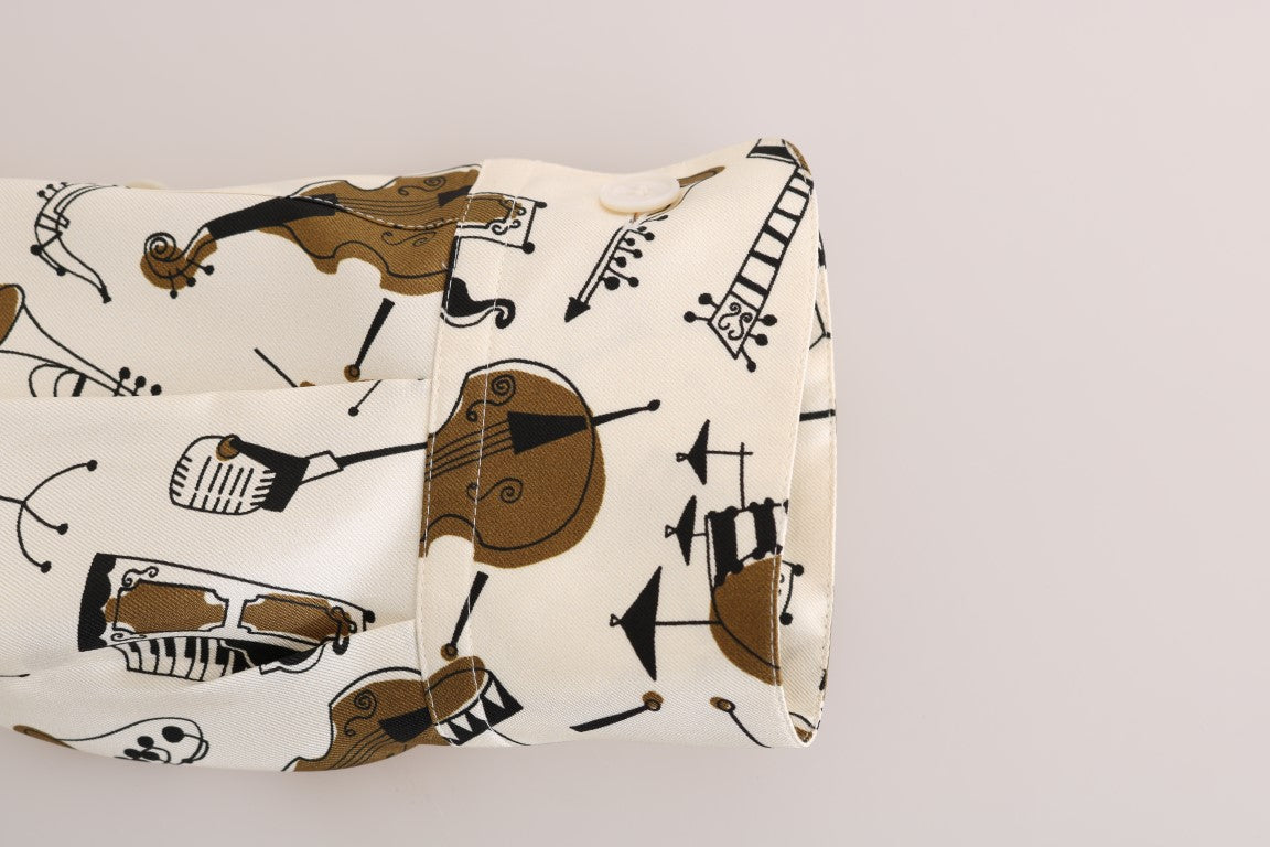 Camisa Dolce & Gabbana de seda blanca con estampado motivo JAZZ