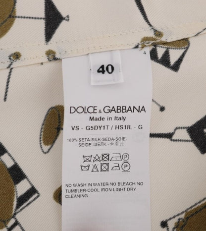 Camisa Dolce & Gabbana de seda blanca con estampado motivo JAZZ