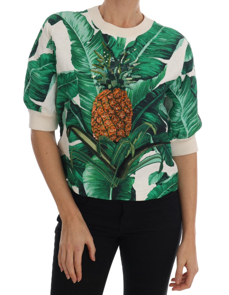 Suéter Dolce & Gabbana de piña, plátano y lentejuelas con cuello redondo