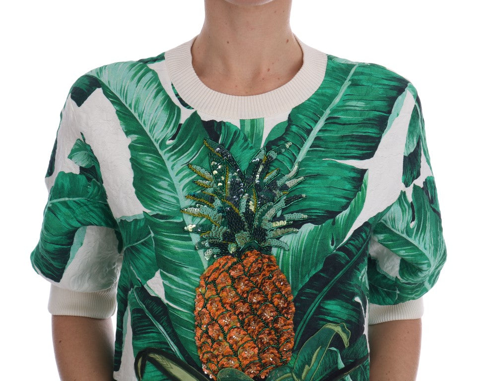 Suéter Dolce & Gabbana de piña, plátano y lentejuelas con cuello redondo