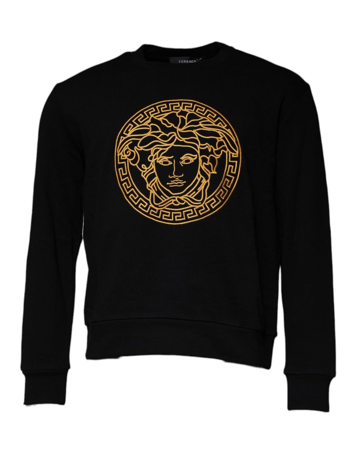 Black Versace Jersey with Medusa Embroidery and Round Neck