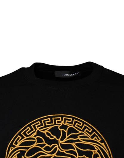 Suéter Versace negro con cuello redondo y logo Medusa bordado