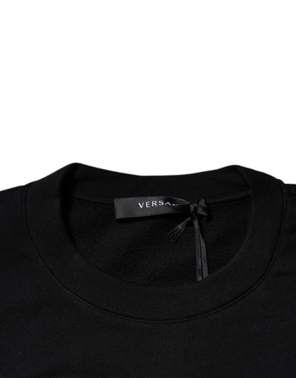 Suéter Versace negro con cuello redondo y logo Medusa bordado
