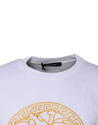 Suéter de punto con cuello redondo y Medusa bordada en blanco de Versace