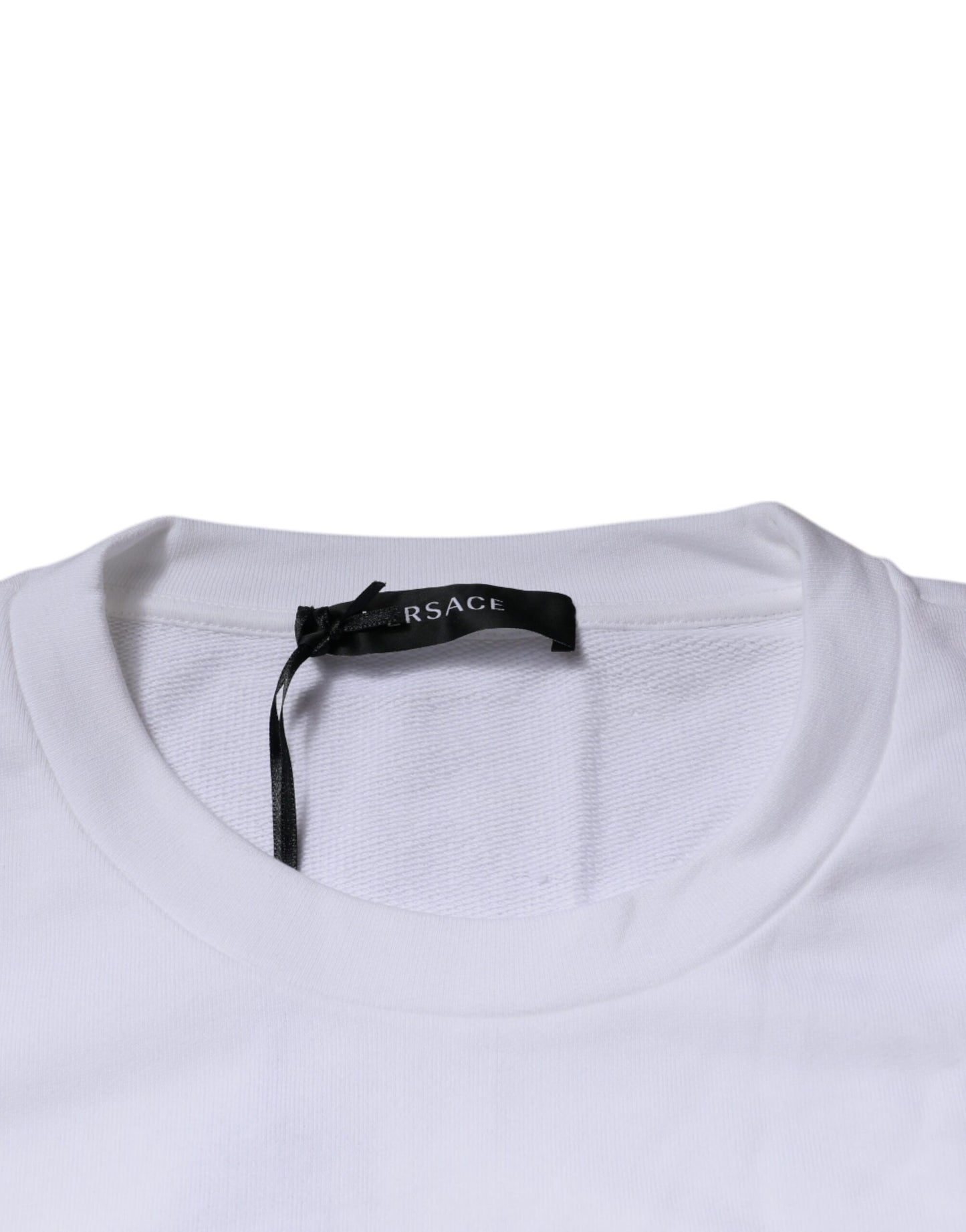 Suéter de punto con cuello redondo y Medusa bordada en blanco de Versace