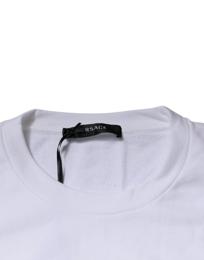Suéter de punto con cuello redondo y Medusa bordada en blanco de Versace