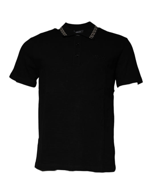 Camiseta polo de manga corta con cuello de viscosa negra Versace
