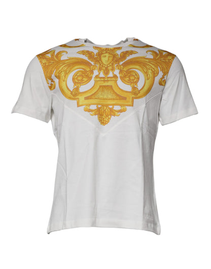 Camiseta de cuello redondo de algodón con estampado Medusa blanca de Versace