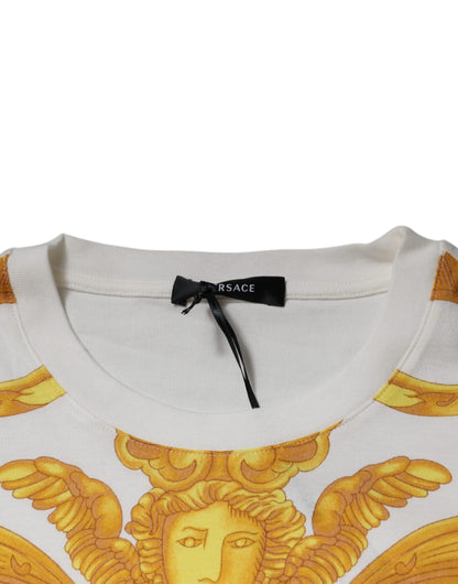 Camiseta de cuello redondo de algodón con estampado Medusa blanca de Versace