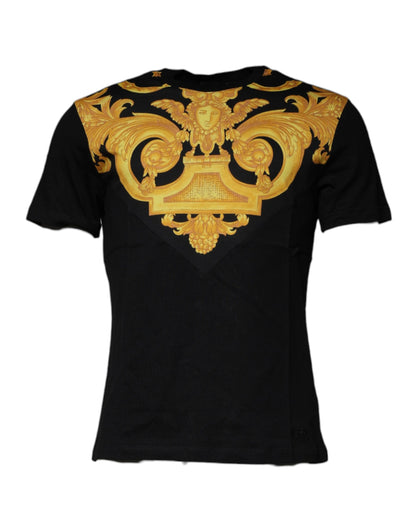 Camiseta de algodón con cuello redondo y estampado de Medusa de Versace en negro