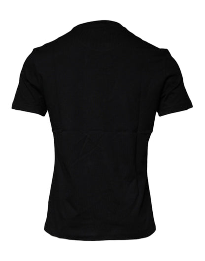 Camiseta de algodón con cuello redondo y estampado de Medusa de Versace en negro