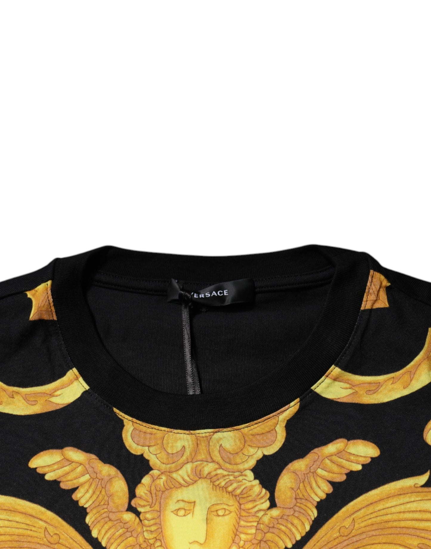 Camiseta de algodón con cuello redondo y estampado de Medusa de Versace en negro