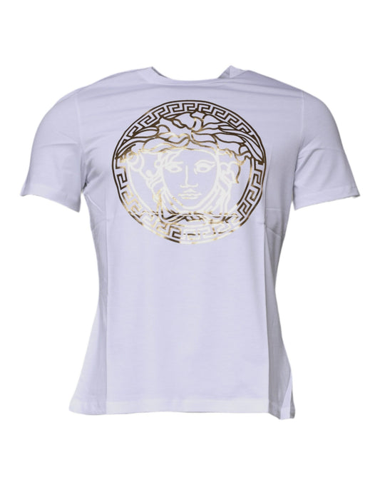Camiseta de cuello redondo de algodón con estampado Medusa blanca de Versace