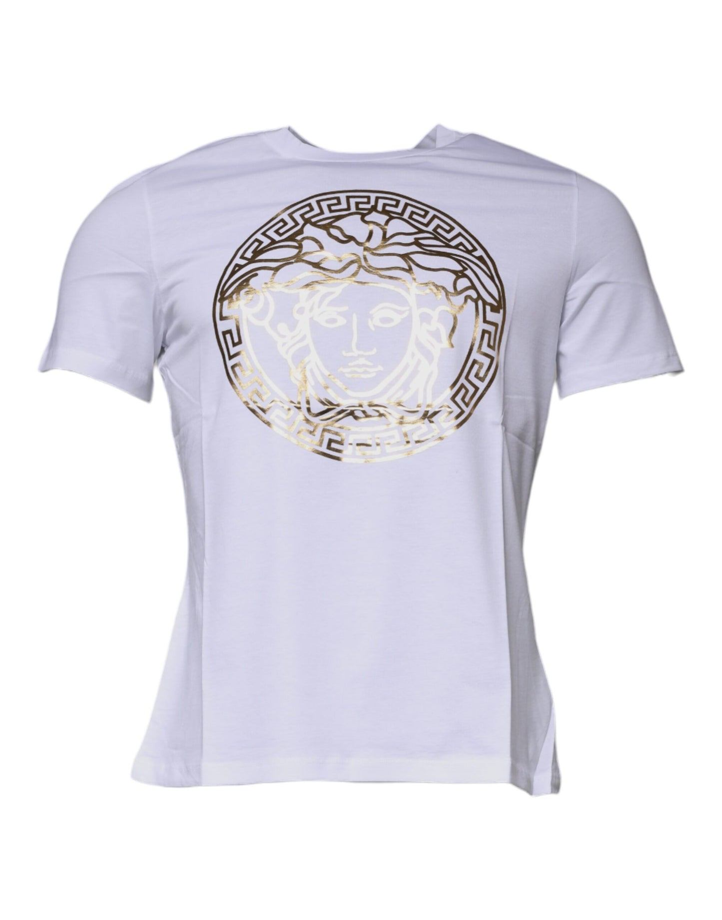 White Versace Cotton T-Shirt with Medusa Print and Crew Neck