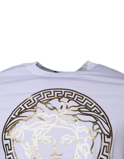 Camiseta de cuello redondo de algodón con estampado Medusa blanca de Versace
