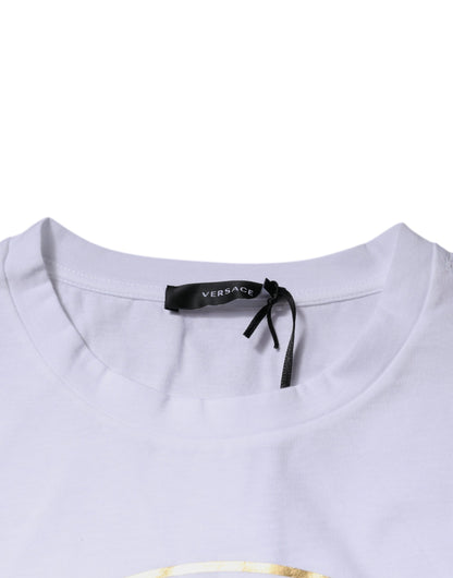 Camiseta de cuello redondo de algodón con estampado Medusa blanca de Versace