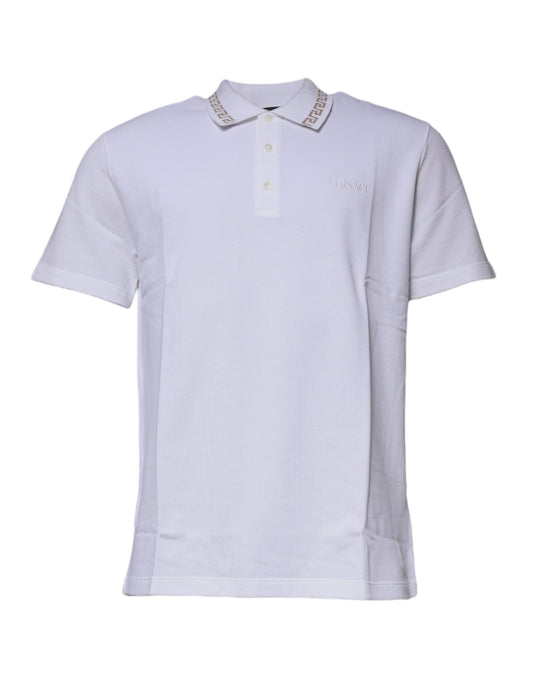 Camiseta de Polo de Manga Corta para Hombre, con Cuello, de Viscosa Blanca Versace