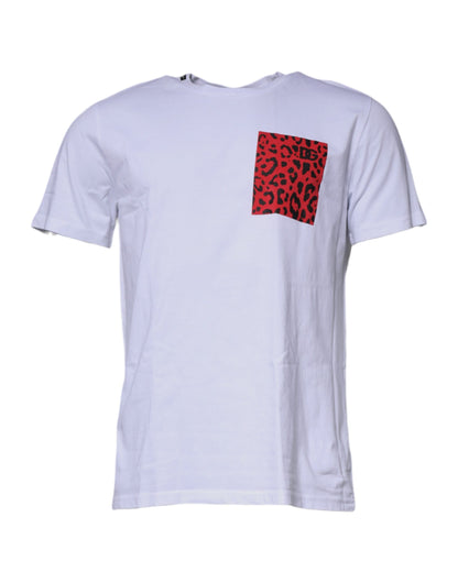 Dolce & Gabbana Camiseta de Algodón con Cuello Redondo de Leopardo Blanco y Rojo