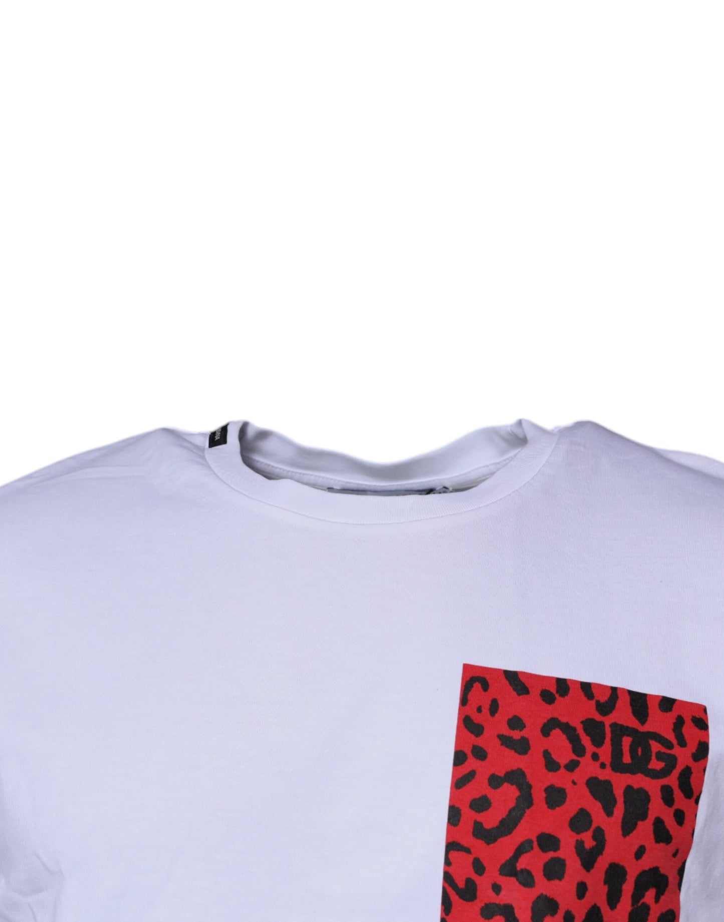 Dolce & Gabbana Camiseta de Algodón con Cuello Redondo de Leopardo Blanco y Rojo