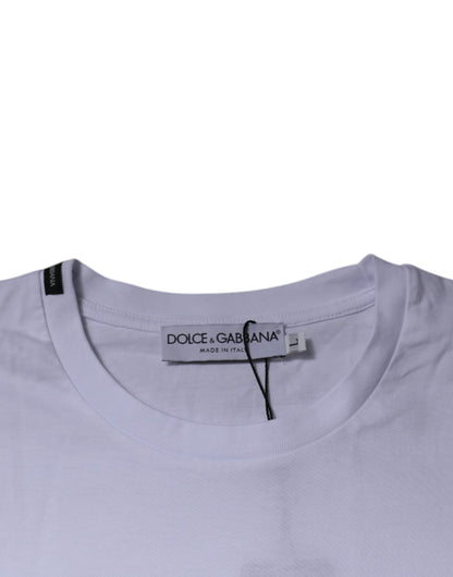 Dolce & Gabbana Camiseta de Algodón con Cuello Redondo de Leopardo Blanco y Rojo