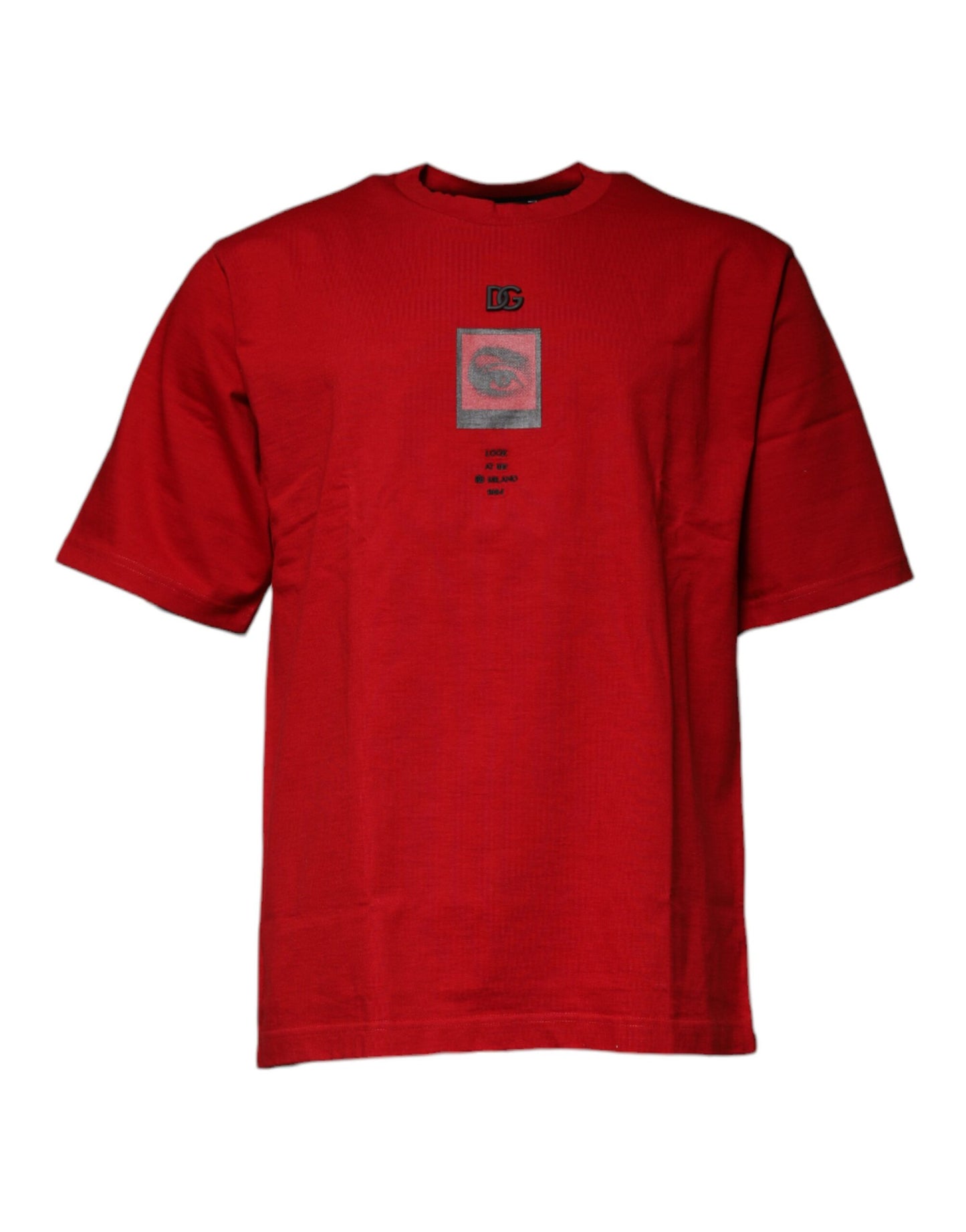 Camiseta de algodón de cuello redondo con el ojo DG en rojo de Dolce & Gabbana