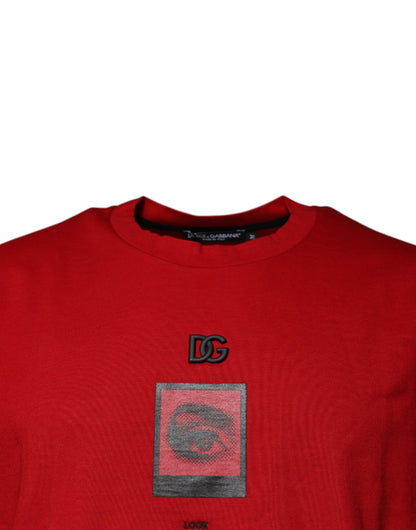 Camiseta de algodón de cuello redondo con el ojo DG en rojo de Dolce & Gabbana