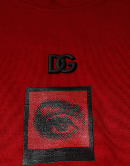 Camiseta de algodón de cuello redondo con el ojo DG en rojo de Dolce & Gabbana
