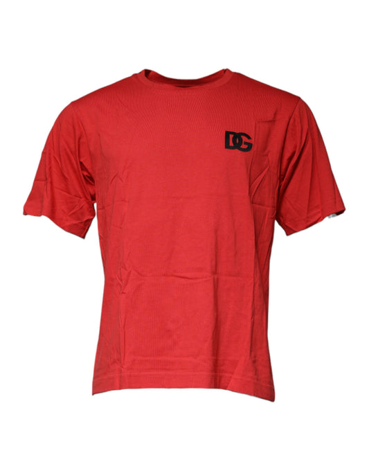 Camiseta de cuello redondo de algodón con logo DG rojo de Dolce & Gabbana