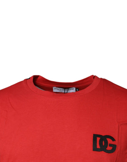 Camiseta de cuello redondo de algodón con logo DG rojo de Dolce & Gabbana