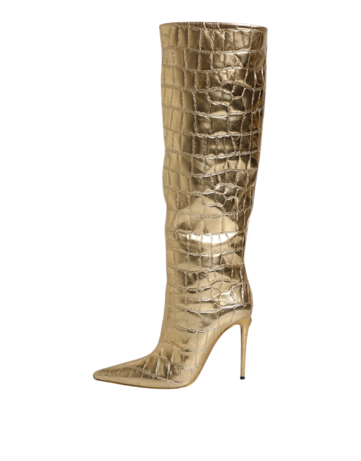 Zapatos Botas Altas de Tacón de Aguja de Cuero Dorado de Dolce & Gabbana