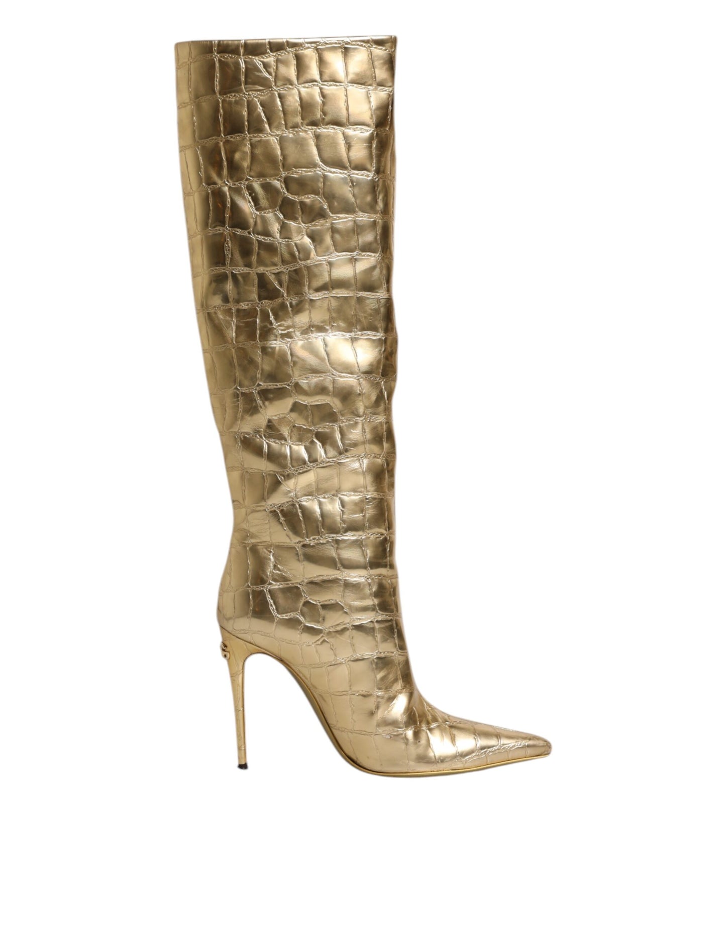 Zapatos Botas Altas de Tacón de Aguja de Cuero Dorado de Dolce & Gabbana