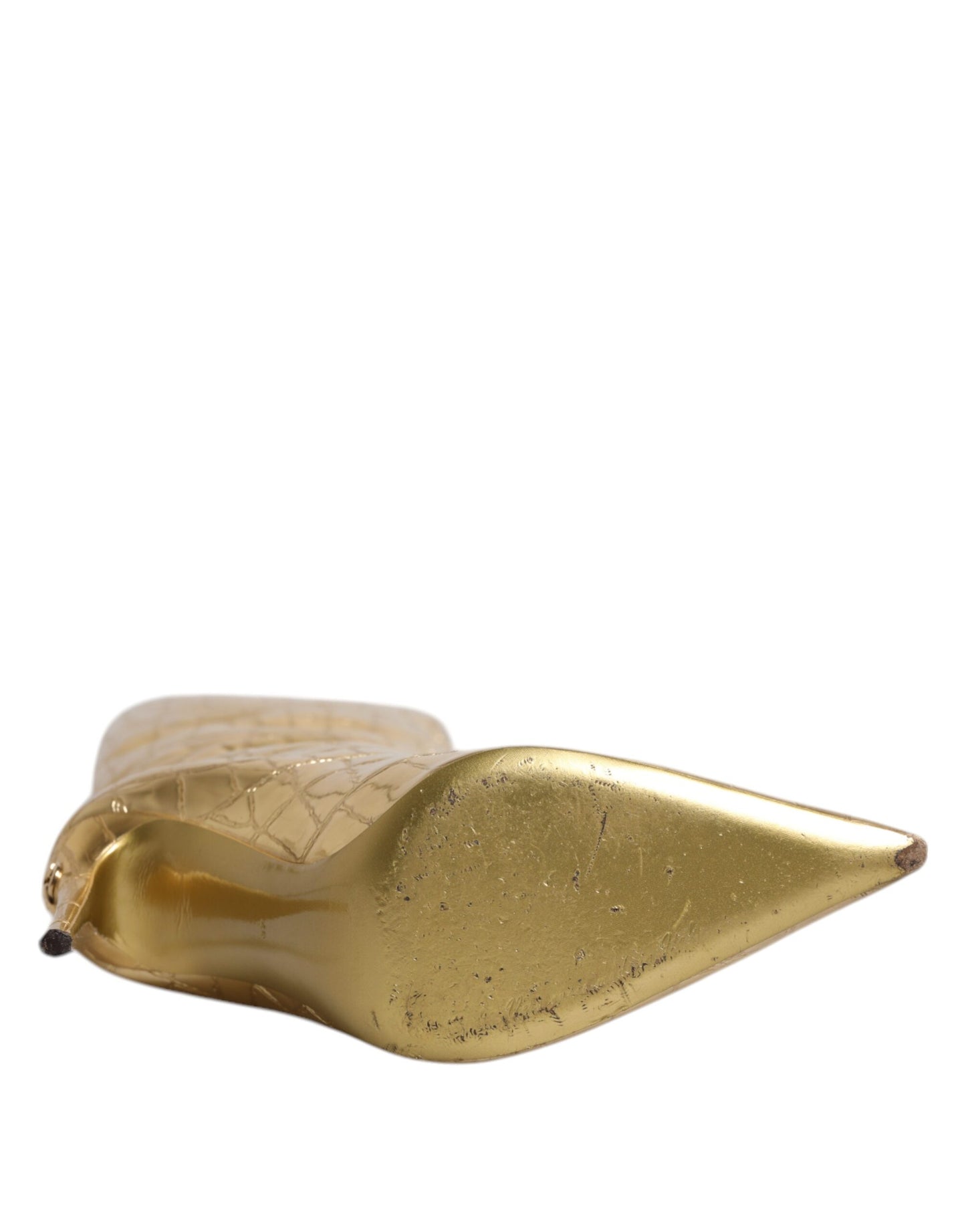 Zapatos Botas Altas de Tacón de Aguja de Cuero Dorado de Dolce & Gabbana