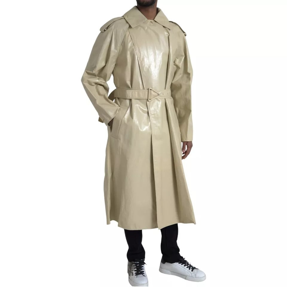 Chaqueta tipo gabardina de cuero de piel de cordero beige Bottega Veneta