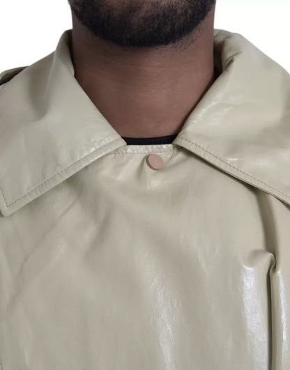 Chaqueta tipo gabardina de cuero de piel de cordero beige Bottega Veneta