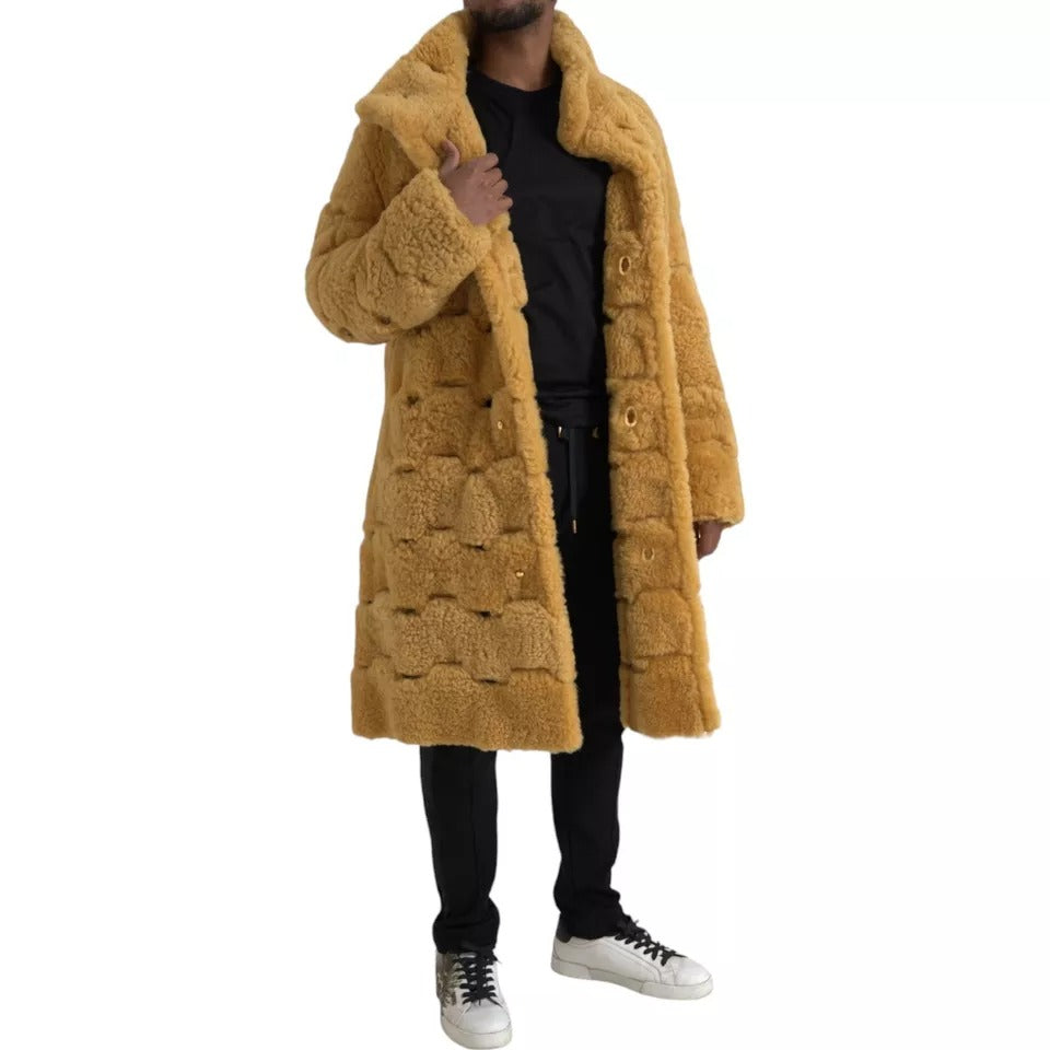 Chaqueta larga de osito de lana amarilla de Bottega Veneta