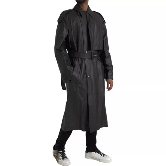 Chaqueta Gabardina Impermeable de Cuero Negro para Hombre Bottega Veneta