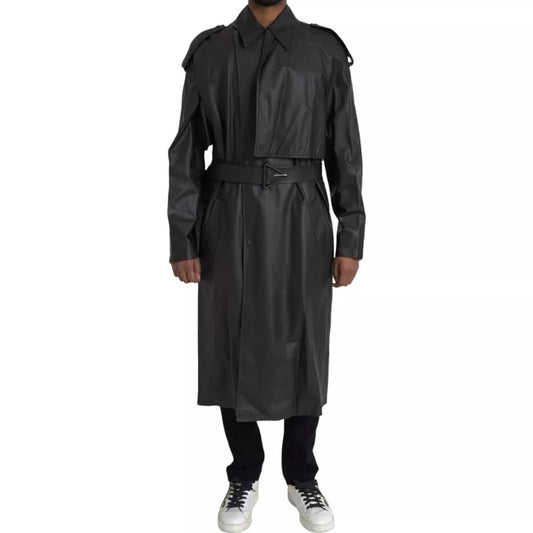 Chaqueta Gabardina Impermeable de Cuero Negro para Hombre Bottega Veneta