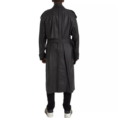 Chaqueta Gabardina Impermeable de Cuero Negro para Hombre Bottega Veneta